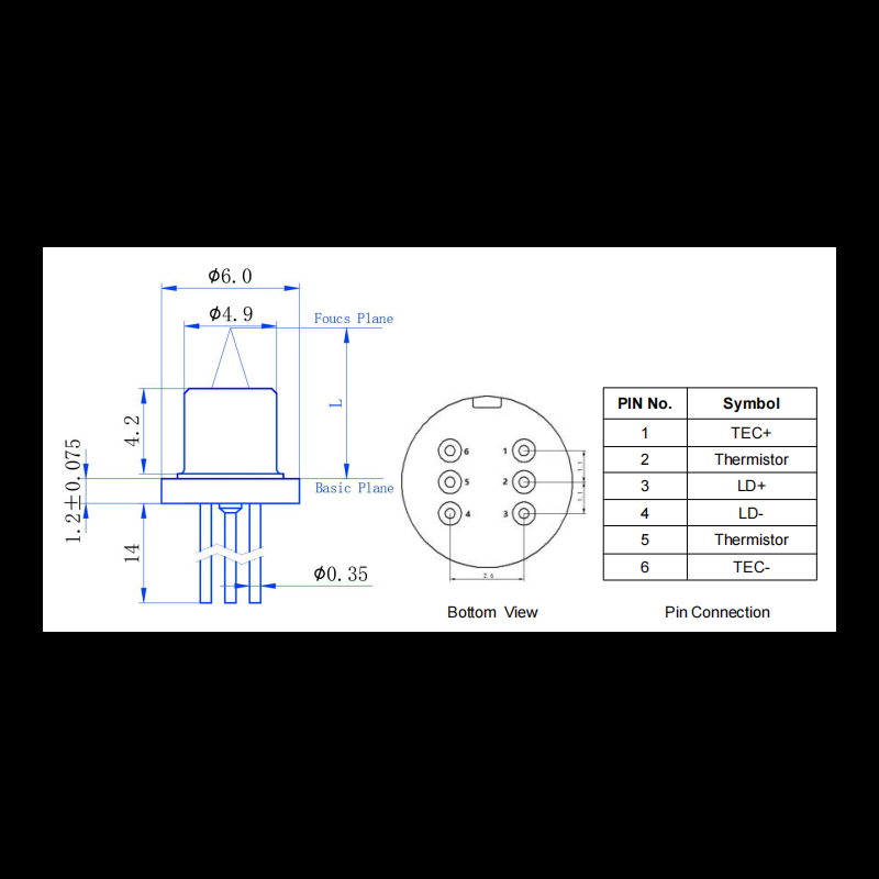 760nm 分布反馈（DFB）激光器 TO-CAN 封装 带 TEC（非球面透镜）